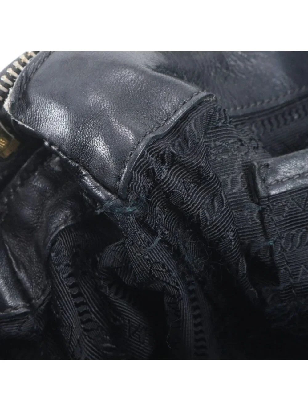 Prada Tessuto Nylon Gathered Leather Tote Shoulder Hand Black